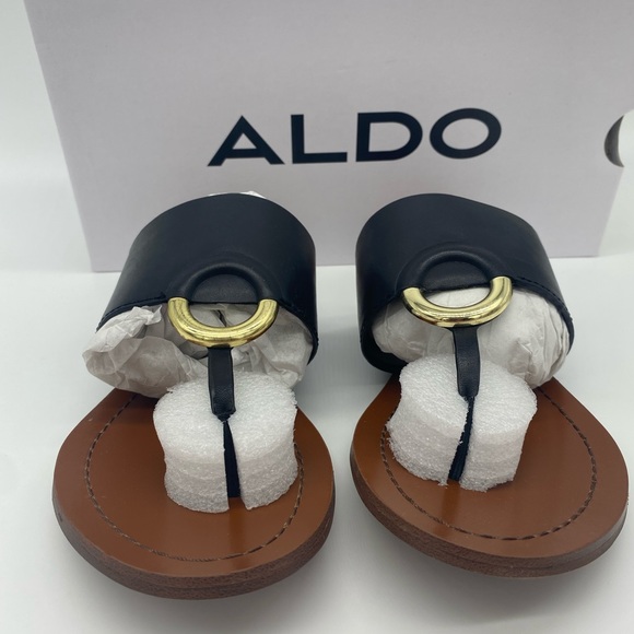 ALDO Ocericia leather ring post sandals in black - Picture 3 of 16
